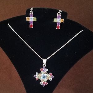 Silver Gemstone Earring and Necklace Set